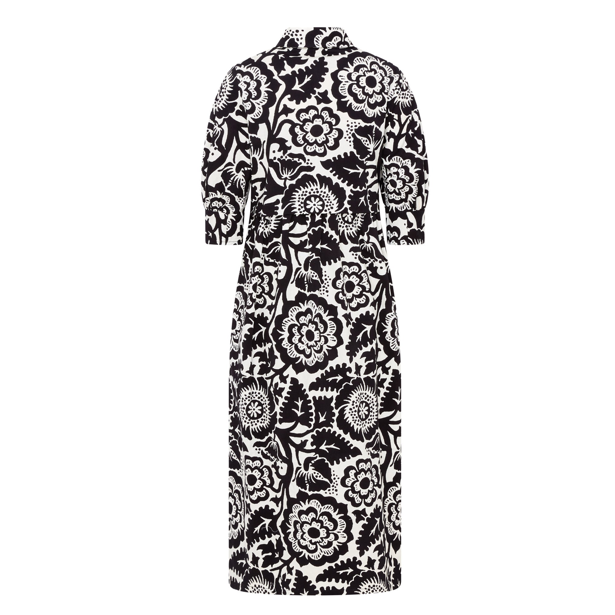 Adelaine Pleat Back Dress - Black Ivory Print