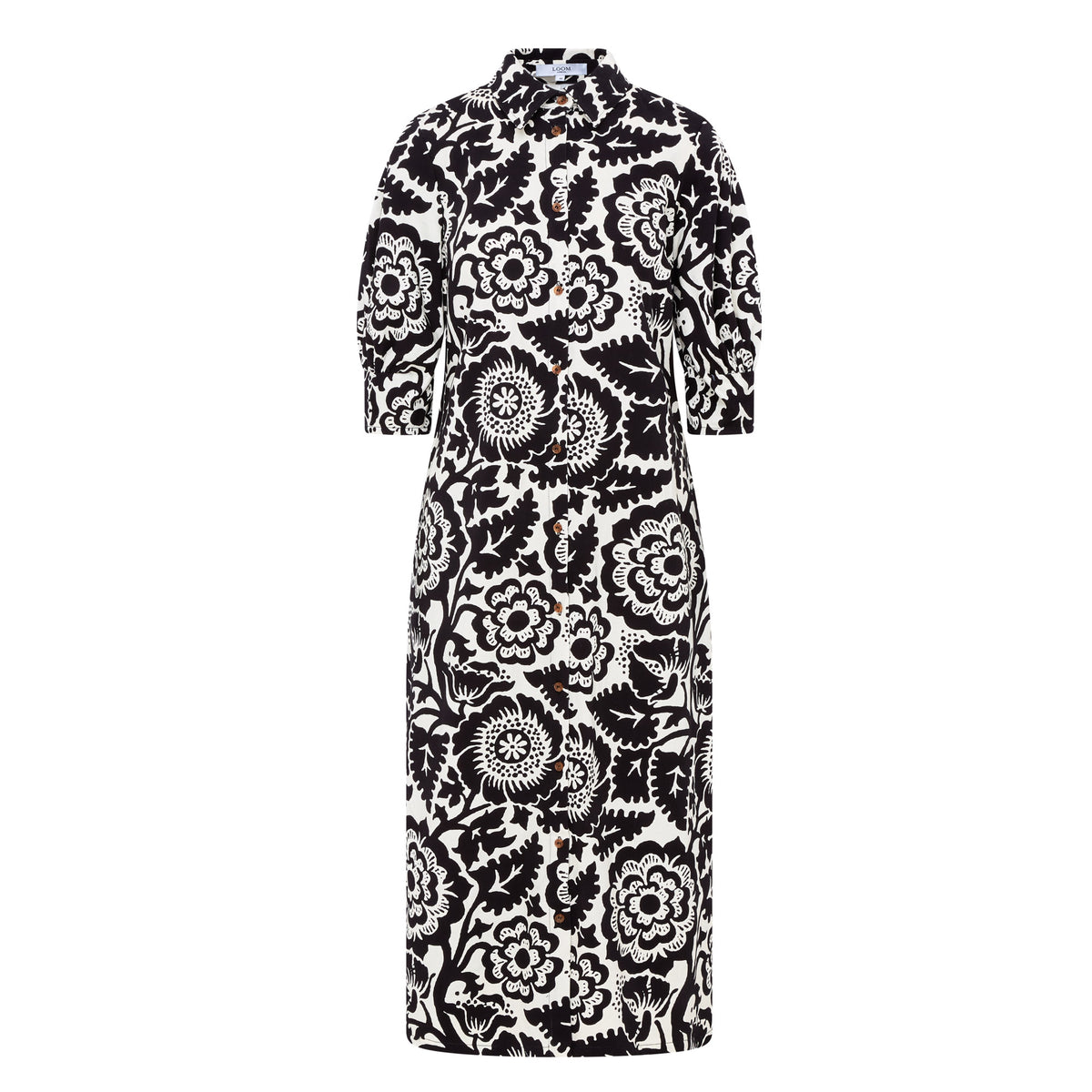 Adelaine Pleat Back Dress - Black Ivory Print