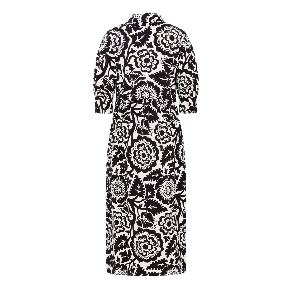 Adelaine Pleat Back Dress - Black Ivory Print