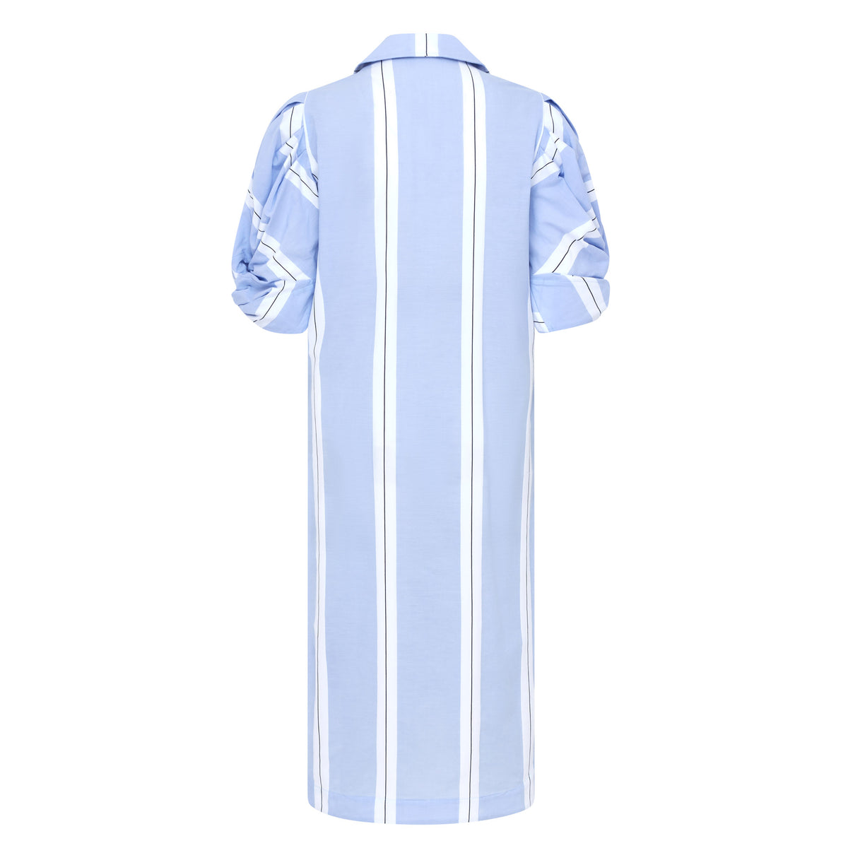 Ines Knot Sleeve Dress - White & Blue Stripe